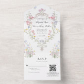 Whimsische Rococo-Blumen-Wappen-Hochzeits-QR-Code- All In One Einladung (Innen)