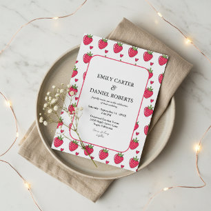 Whimsische rosa Erdbeeren-Hochzeitseinladung Einladung