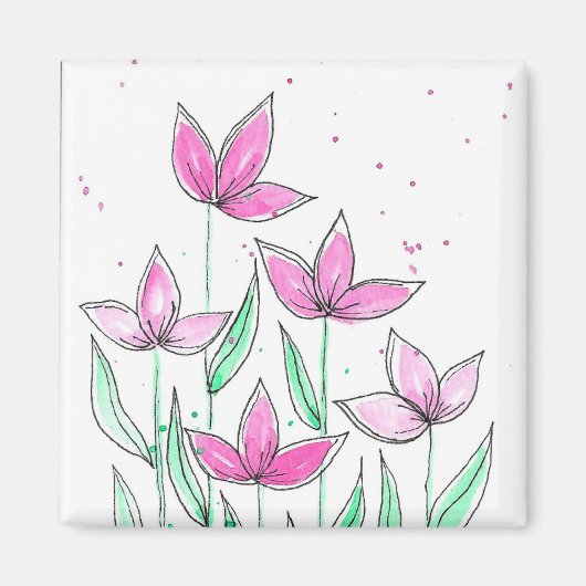 Whimsische rosa Wasserfarben-Blumen Magnet (Vorne)