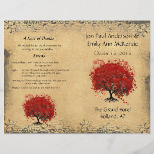 Whimsische rote Herzblatt-Baum-Hochzeitsprogramm