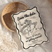 Whimsische Save-the-date-Fun-Retro-Raketen-Hochzei