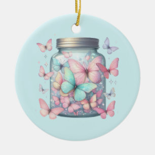 Whimsische Schmetterlinge in einem Glas Keramik Ornament