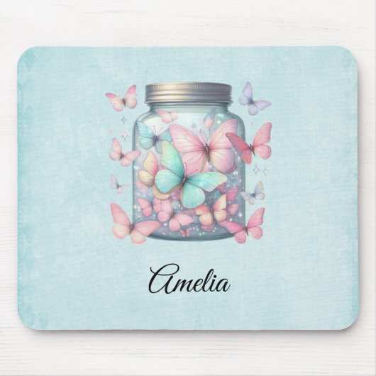 Whimsische Schmetterlinge in einem Glas Mousepad (Vorne)