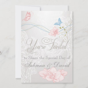 Whimsische Schmetterlinge und Spitze Hochzeitseinl Einladung