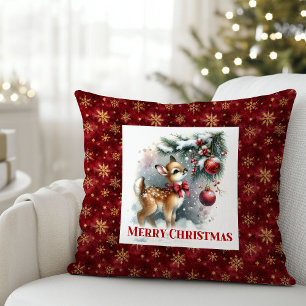 Whimsische schneebedeckte Szene Babyhirsch Kinderz Kissen