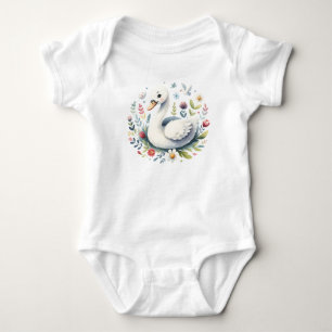 Whimsische Schwan-Illustration   Kawaii-Vogeldesig Baby Strampler