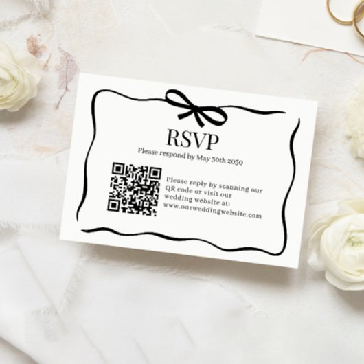 Whimsische schwarze Fliege Hochzeit QR Code Rsvp Karte