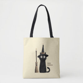 Whimsische schwarze Katze Frohes Halloween Tasche