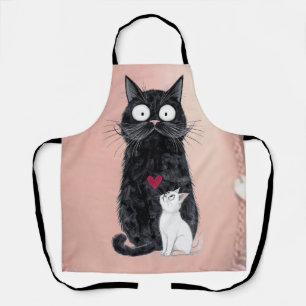 Whimsische schwarze Katze und weißes Kätzchen mit Schürze
