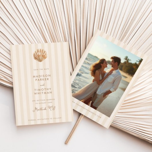 Whimsische Shell-Monogramm-Küstenhochzeit Save The Date