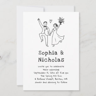 Whimsische skurrile Hochzeit   Handgezeichnete Doo Einladung