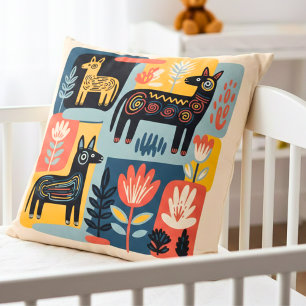 Whimsische Stammes-Tiere Florale Volkskunst Kissen