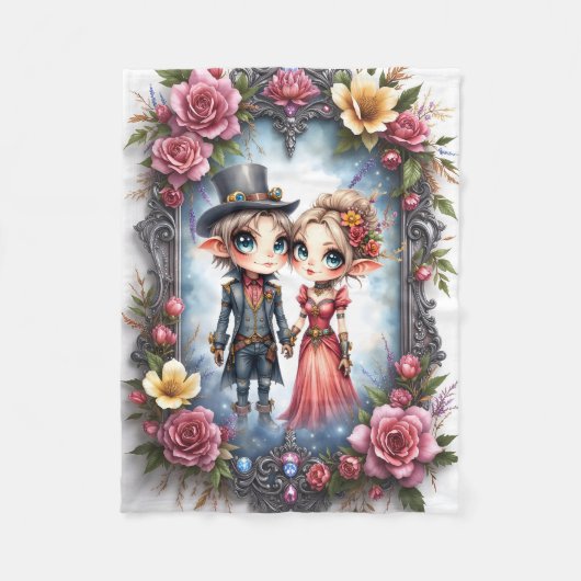 Whimsische Steampunk-Elfen-Hochzeit Fleecedecke (Vorderseite)