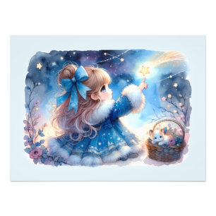 Whimsische Sternenguckerin Wasserfarben Fotodruck
