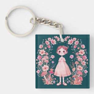 Whimsische süße Fantasy-Blumen-Mädchen-Kunst Schlüsselanhänger