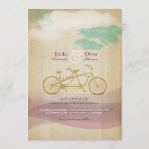 Whimsische Tandem-Fahrrad-Wasserfarben-Hochzeits-E Einladung