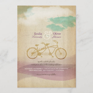Whimsische Tandem-Fahrrad-Wasserfarben-Hochzeits-E Einladung