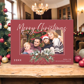 Whimsische Tannenzapfen-Familienfoto-Weihnachtskar Einladung