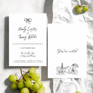 Whimsische Tinte-Handzeichnung-Hochzeit Einladung