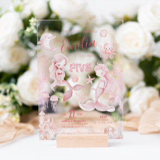 Whimsische Träumerische Rosa Meerjungfrau Kinderge Acryleinladungen