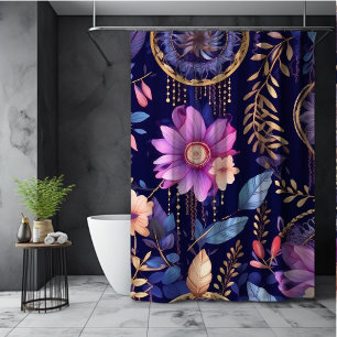 Whimsische Traumfänger Boho dunkle florale violett Duschvorhang