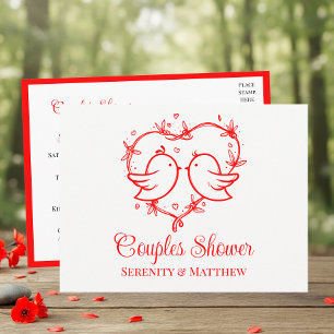 Whimsische Verliebte Boho Rotes Herz Paare Dusche Einladungspostkarte