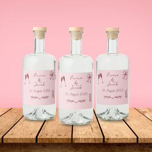 Whimsische verrückte Schnörkel Rosa Hochzeit Alkoholflaschenetikett