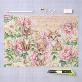 Whimsische Vintage-Blumen- und Tier-Decoupage Seidenpapier