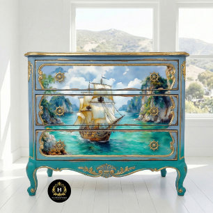 Whimsische Vintage-nautische Piratenschiff-Decoupa Seidenpapier