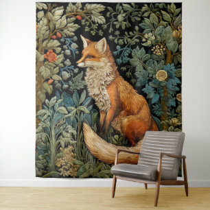 Whimsische Vintage-Wald-Fuchs-William-Morris-Kunst Wandteppich