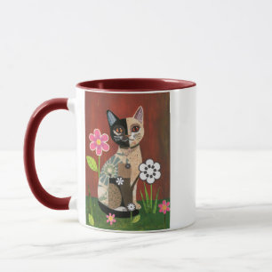 Whimsische Vintage-Zeitungskollage Bunte Katze Mär Tasse