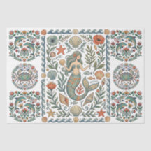 Whimsische Volkskunst Blumen-Meerjungfrau-Collage