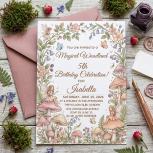 Whimsische Waldfee Aquarell 5. Geburtstag Einladung
