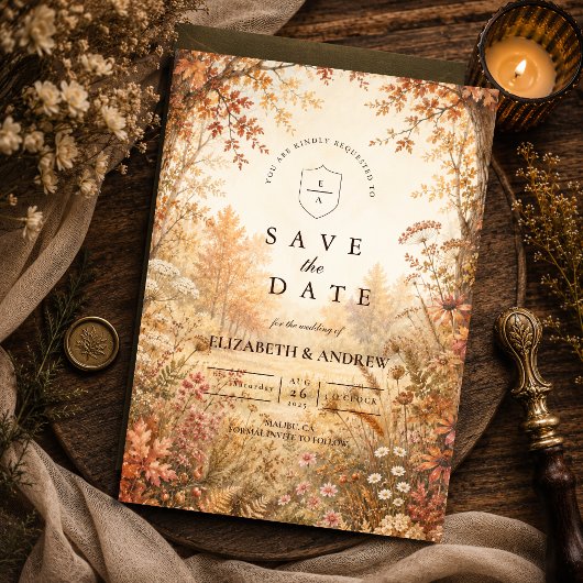 Whimsische Waldhochzeit im Herbst Save The Date