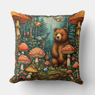 Whimsische Waldszene mit niedlichen Tieren Kissen