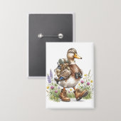Whimsische Wandervogel-Illustration mit Rucksack Button (Vorderseite/Rückseite)