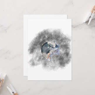 Whimsische Wasserfarbe-Astronaut-Mond-Grußkarte  Einladung