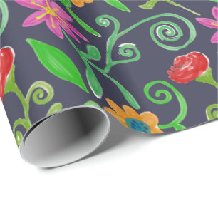 Whimsische Wasserfarbe-Floral Navy Blau Geschenkpapier
