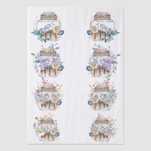 Whimsische Wasserfarbe Strand Blumenmuschel Decoup Seidenpapier (Vorderseite)