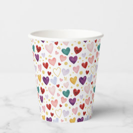 Whimsische Wasserfarben-Herzen & goldener Glanz Pappbecher