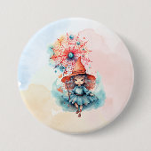 Whimsische Wasserfarben-Hexen-Fantasy-Kunst-Passun Button (Vorderseite)
