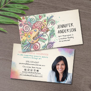 Whimsische Watercolor- und Stift-Kunsttherapeutin Visitenkarte
