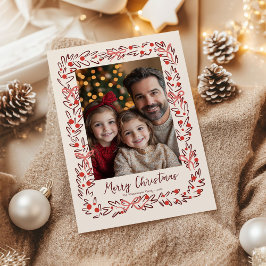 Whimsische Weihnachtsgirlande & Schleifen Fotokart Feiertagskarte