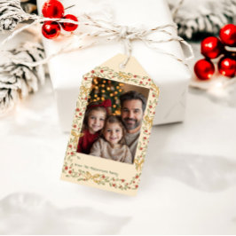 Whimsische Weihnachtsgirlande & Schleifen Fotokart Geschenkanhänger