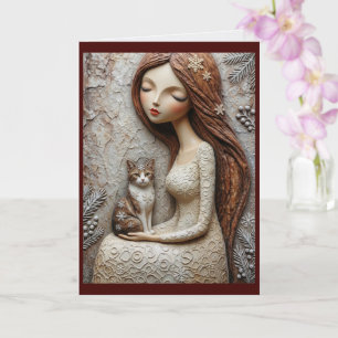Whimsische Weihnachtskatze Winter Maiden Kunstkart Karte
