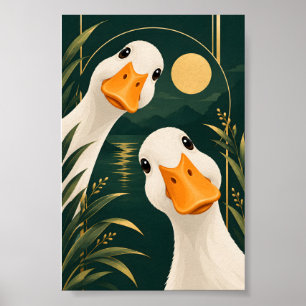 Whimsische weiße Gänse Vintage-Botanik-Wandkunst Poster