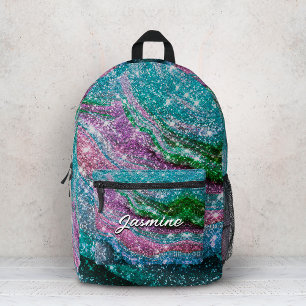 Whimsische wellenförmige blaue violette Glitter-Mo Bedruckter Rucksack