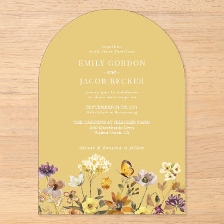 Whimsische Wildblumen Herbst Boho Limette Hochzeit Acryleinladungen