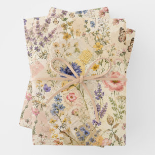 Whimsische Wildblumenwiese-Decoupage-Verpackung Geschenkpapier Set