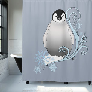 Whimsische Winter-Pinguin-Art-Nouveau-Schneeflocke Duschvorhang